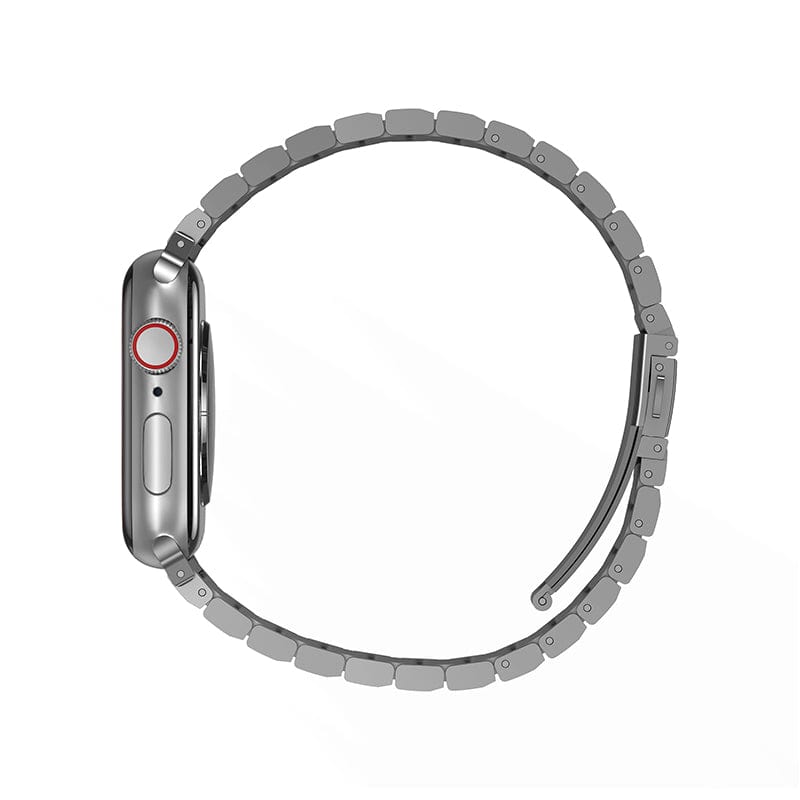 An image of an UNIQ Strova Apple Watch Stainless Steel Link Band with a sleek satin finishing.