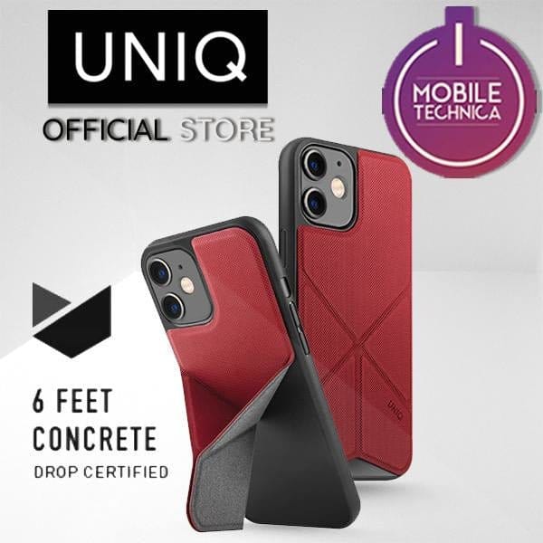 UNIQ Cases & Covers Apple iPhone 12 / Red / with Urban Diamond Glass Protector w/ Applicator tray iPhone 12 UNIQ Transforma Fold Case - Red