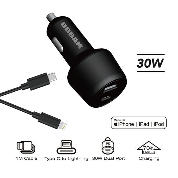 Urban 30W PD Car Charger - 1m L Cable - Urban